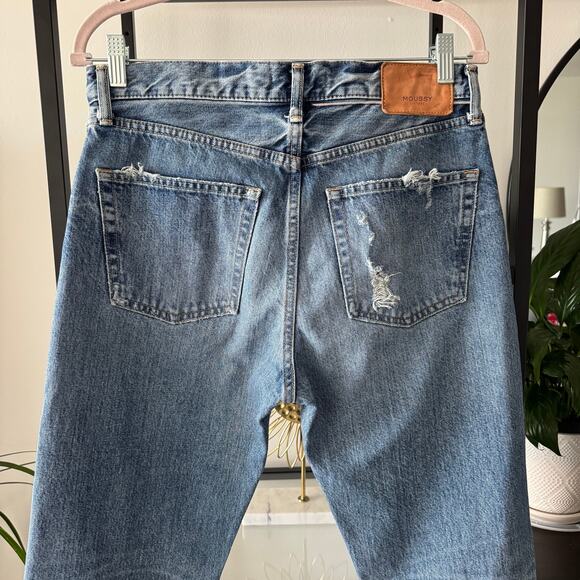 Moussy Vintage Plymouth Straight Blue High Rise Distressed Jeans Women's Size 28 - Picture 6 of 13